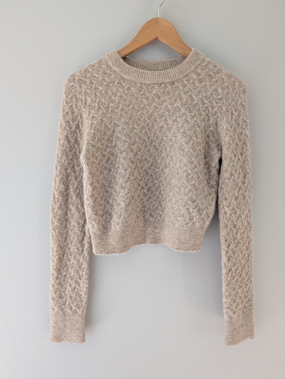 Lululemon Alpaca Wool Cable Knit Cropped Sweater S Heather Oatmeal Cozy Fall